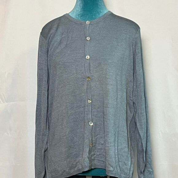 Vintage Victoria Holley Silk Blend Cardigan Sweater Slate Blue size large preppy - Picture 1 of 6